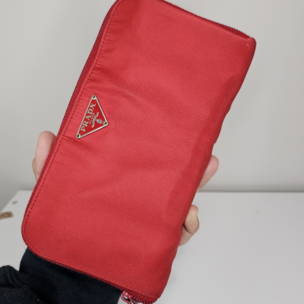 Prada Red Nylon Zip Wallet – Fair Condition